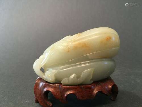 Old Chinese celadon white jade carvings of double