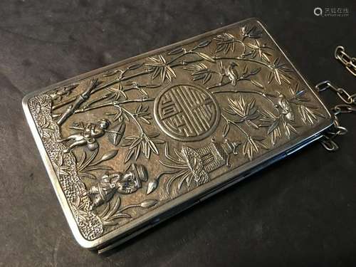 ANTIQUE Chinese Large Silver Box with Figurines and