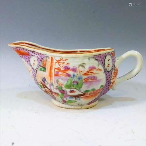 CHINESE ANTIQUE ROSE MANDARIN PORCELAIN SAUCE BOAT -