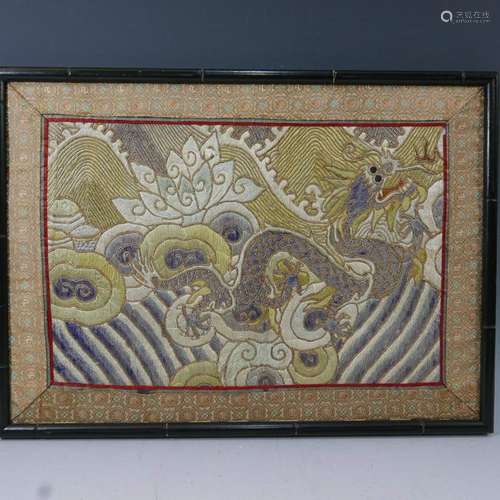 CHINESE ANTIQUE SILK DRAGON PANEL