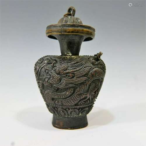 ANTIQUE MONGOLIAN BRONZE SNUFF BOTTLE - 19TH C