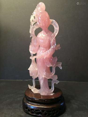 Antique Chinese large Pink Crystal Meiren Guanyin