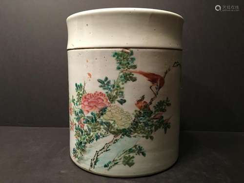 ANTIQUE Large Chinese Su San Cai Covered Jar, late 19th