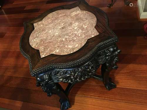 ANTIQUE Chinese Hardwood Stand with Marble top, 19th