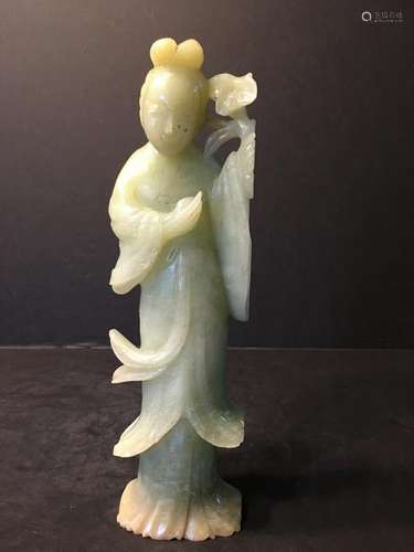 OLD Large Chinese Celadon Jade Meiren Guanyin, 9 1/2