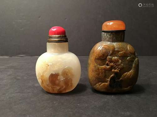 OLD Two Chinese Agate Snuff Bottles, 19th century