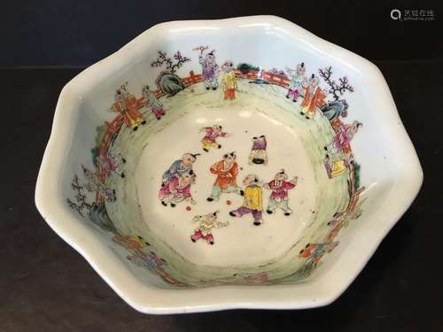 ANTIQUE Large Chinese Famille Rose Bowl with Children,