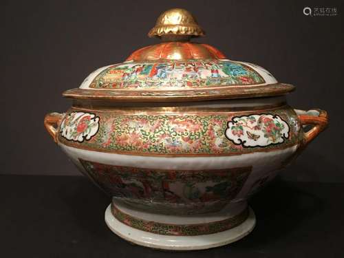 ANTIQUE Chinese Large Rose Mandarin Medallion Tureen