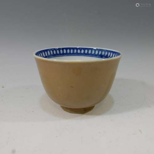 CHINESE ANTIQUE CAFÉ AU LAIT BLUE WHITE CUP