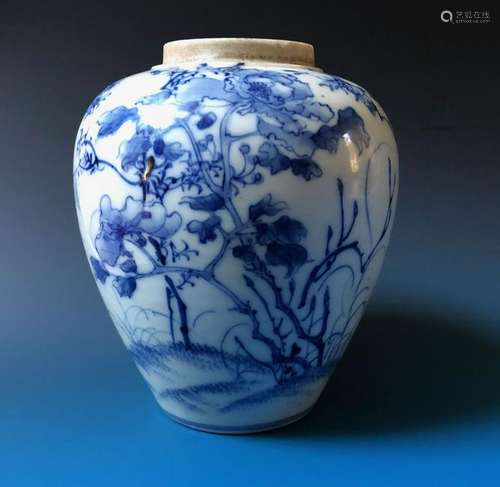 CHINESE ANTIQUE BLUE AND WHITE PORCELAIN VASE, 19C