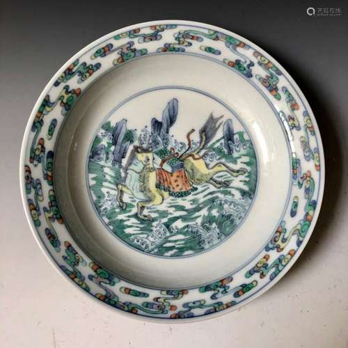 A BEAUTIFUL CHINESE  DUOCAI GLAZED PLATE, YONGZHENG