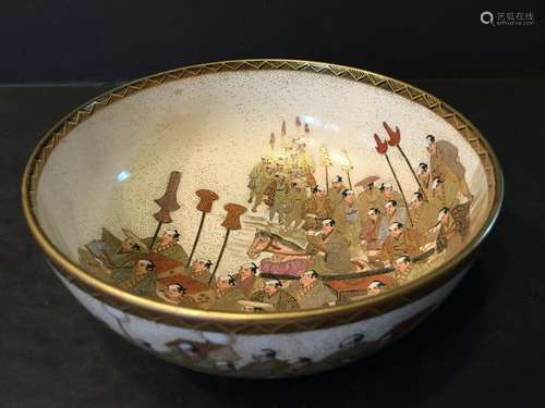 Antique Japanese Satsuma bowl with figurines on center