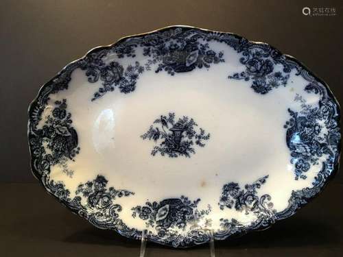 ANTIQUE English Flow Blue Platte with flowers, marked