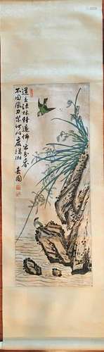 OLD Chinese Watercolor painting with birds and flowers,