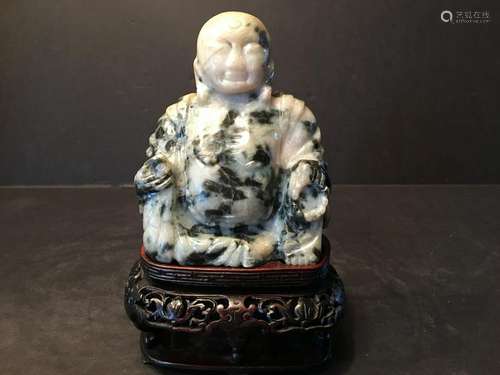 OLD Chinese Soup Stone Lohan on Stand,  4 1/4