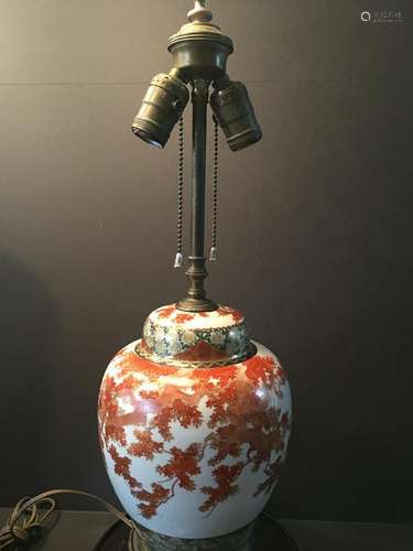 ANTIQUE Japanese Satsuma gilt red decoration Jar Lamp,