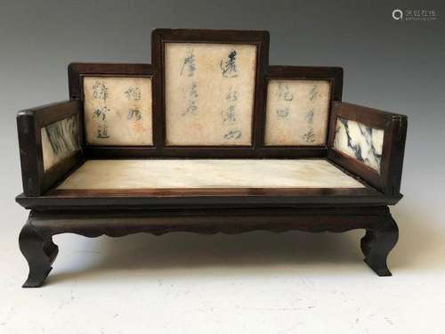 MINI CHINESE ANTIQUE MARBLE HARDWOOD CHAIR