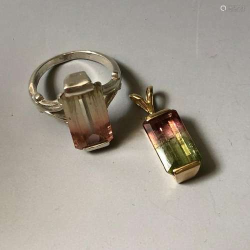 SILVER TOURMALINE RING AND14K GOLD TOURMALINE PANDENT