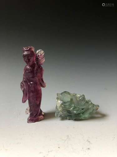 TWO CHINESE  ANTIQUE AMETHYST AND TOURMALINE CARVED