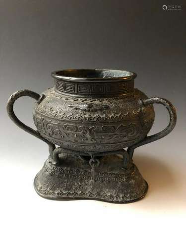 A CHINESE ANTIQUE BRONZE  CENSER, 18C