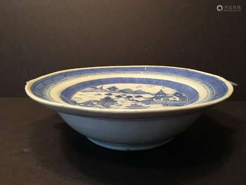 ANTIQUE Chinese Large Blue and White Warming Dish,