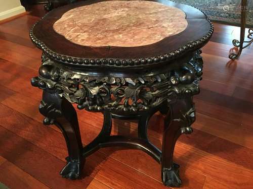 ANTIQUE Chinese Hardwood Stand with Marble top, 19th