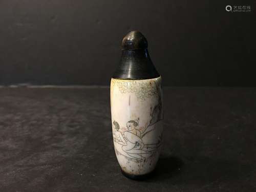 OLD Chinese BONE Snuff bottle with Erotic scenes, 3