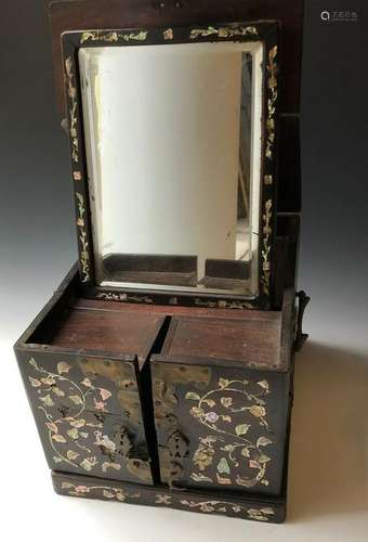 CHINESE ANTIQUE MIRROR LUODIAN WOOD BOX