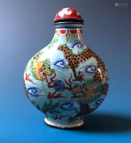 CHINESE ANTIQUE ENAMEL SNUFF BOTTLE, MARKED.19C