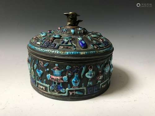 CHINESE ANTIQUE HANDMADE SILVER ENAMEL BOX