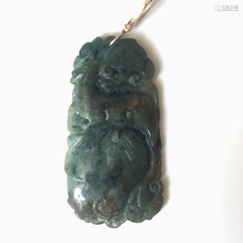 14K GOLD CHINESE ANTIQUE GREEN JADE