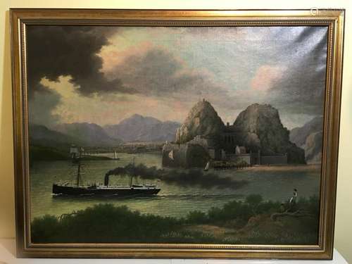 OLD Large Dumbarton Casltle Scotland painting, signed