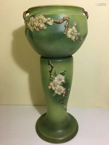 ROSEVILLE green Apple Blossom jardiniere (303-10