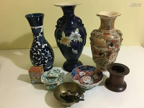 A FINE lot of Asian vases, bowls, bronze, spoons, etc.