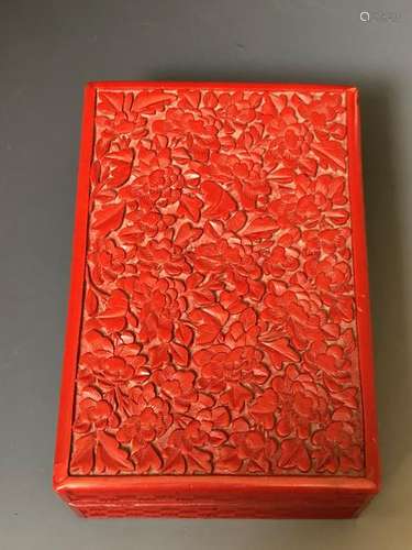 A CHINESE ANTIQUE RED LACQUER BOX, 19C.