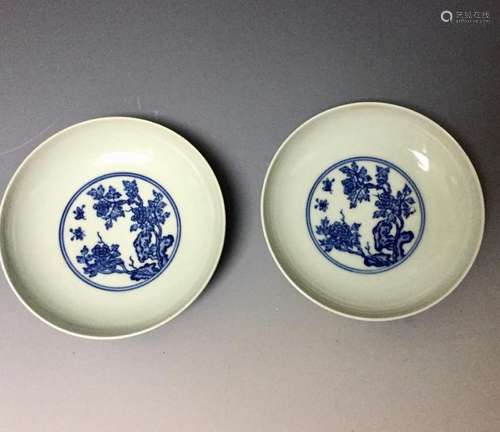 A PAIR OF CHINESE ANTIQUE BLUE AND WHITE PLATES ,