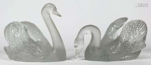 (Lot of 2) Lalique France frosted glass swans
