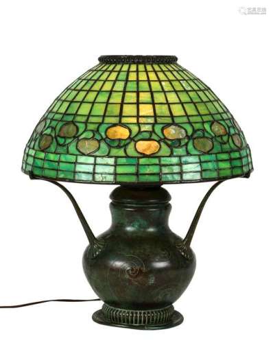Tiffany Studios patinated bronze and leaded glass Acorn