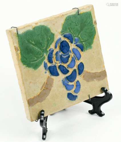 Greuby Art Pottery tile depicting a stylized grape vine