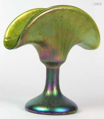 Loetz Iridescent Art Glass Vase, the trumpet form