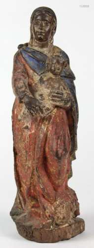 Continental polychrome carved wood figure of Madonna