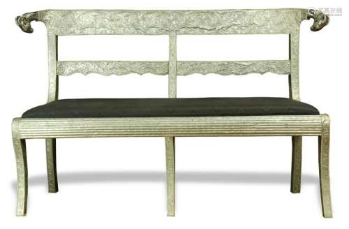 Anglo Indian silvered metal clad settee