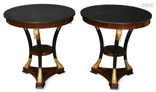 Pair of Empire style marble top gilt and ebonized