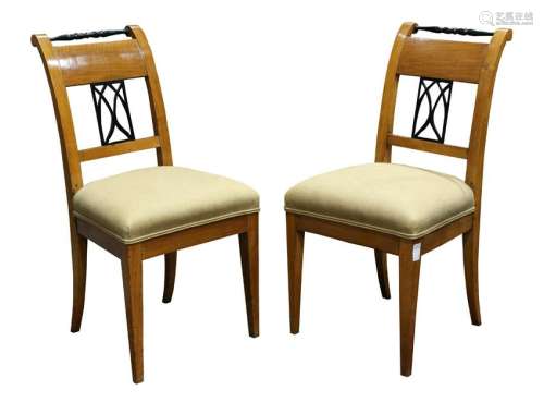 Pair of Biedermeier ebonized and birch dining chairs