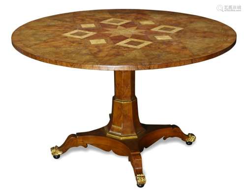 Biedermeier style mixed wood marquetry pedestal table
