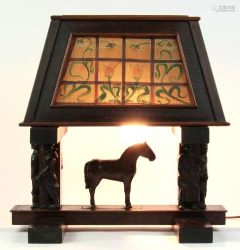 Arts & Crafts Folk Art carved wood lamp