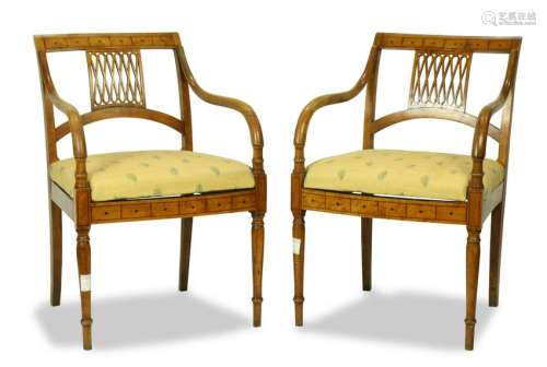 (lot of 2) Pair Empire fruitwood armchairs