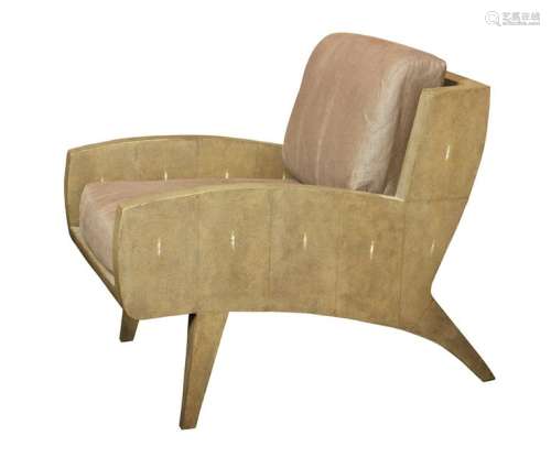 Karl Springer style shagreen veneered lounge armchair