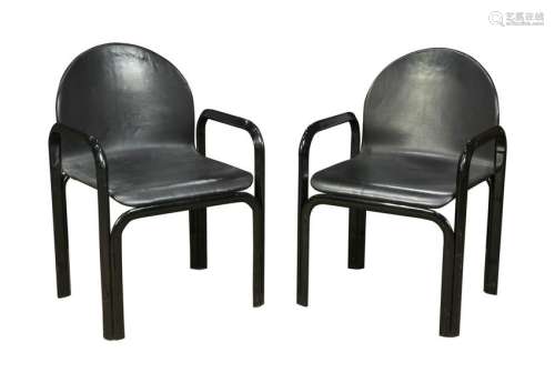 (lot of 2) Gae Aulenti for Knoll black leather