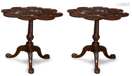 Pair of Chippendale style solid mahogany tilt-top